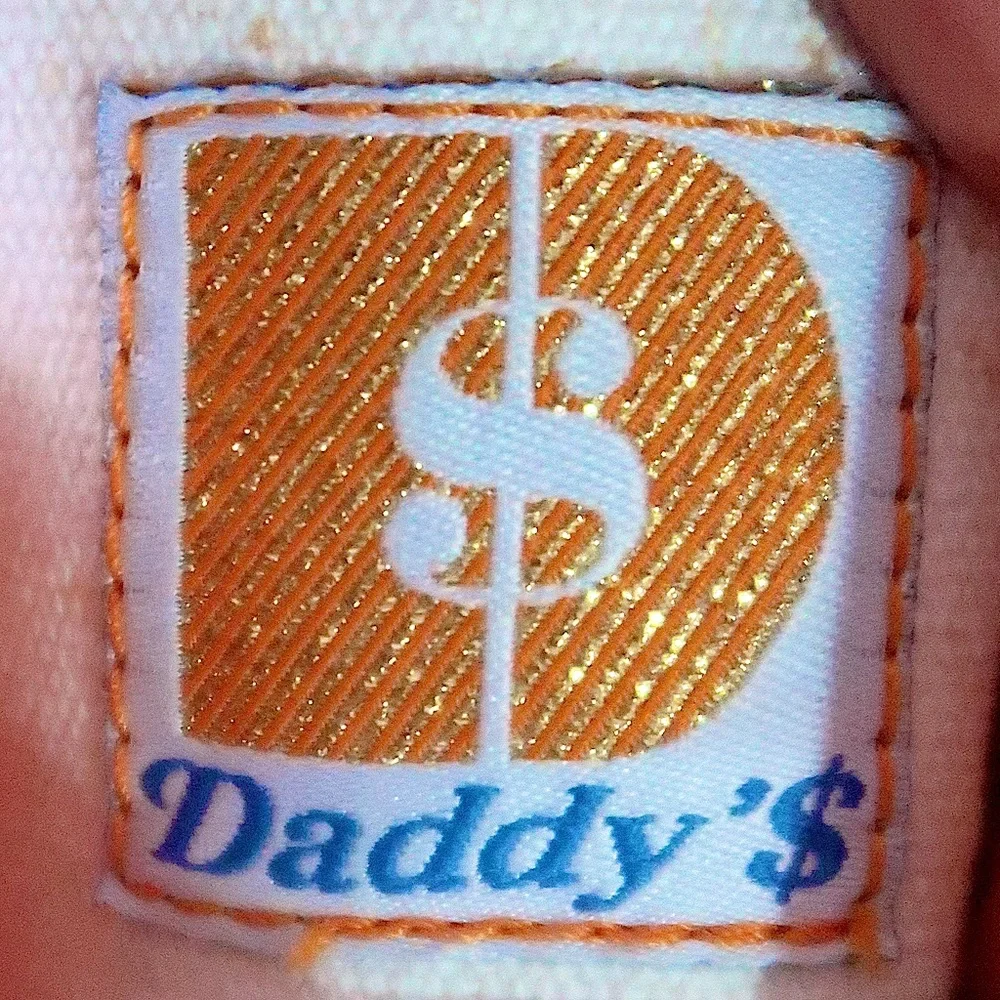 Early Y2K sneakers, daddy’s money, high top white studded blue bottom size 8 1/2